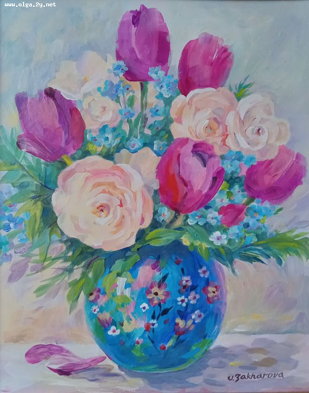 Spring Bouquet in the Blue Vase