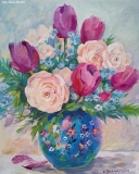 Olga Zakharova Art - Still Life - Spring Bouquet in Blue Vase
