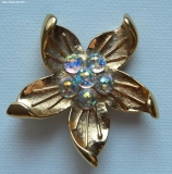 Olga Zakharova Jewellery - Brooches - Signet Batler Flower Brooch Gold Tone with 6 AB Rhinestones