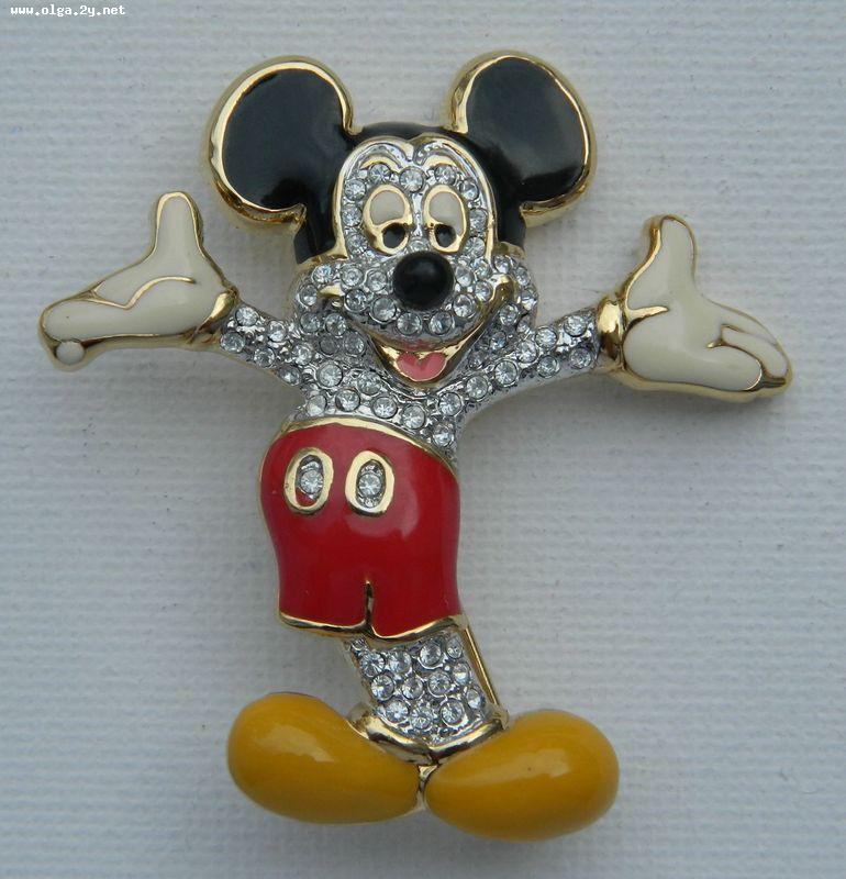 Mickey Mouse Figure Disney Jeweled Brooch, with Swarovski Cristal
