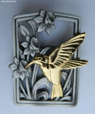 Olga Zakharova Jewellery - Brooches - JJ stile, Hummingbird Goldtoneon Frame with Flowers