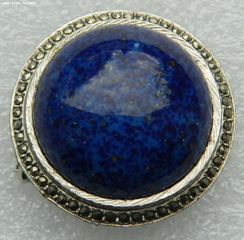 Royal BlueLapis Lapis Brooch Large Stone, Round Shap, Silver-tone Frame