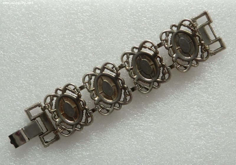 Pink  Lusite Cabochones, Silver-toned Vintage bracelet 