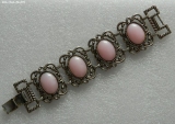 Olga Zakharova Jewellery - Bracelets - Pink  Lusite Cabochones, Silver-toned Vintage bracelet 