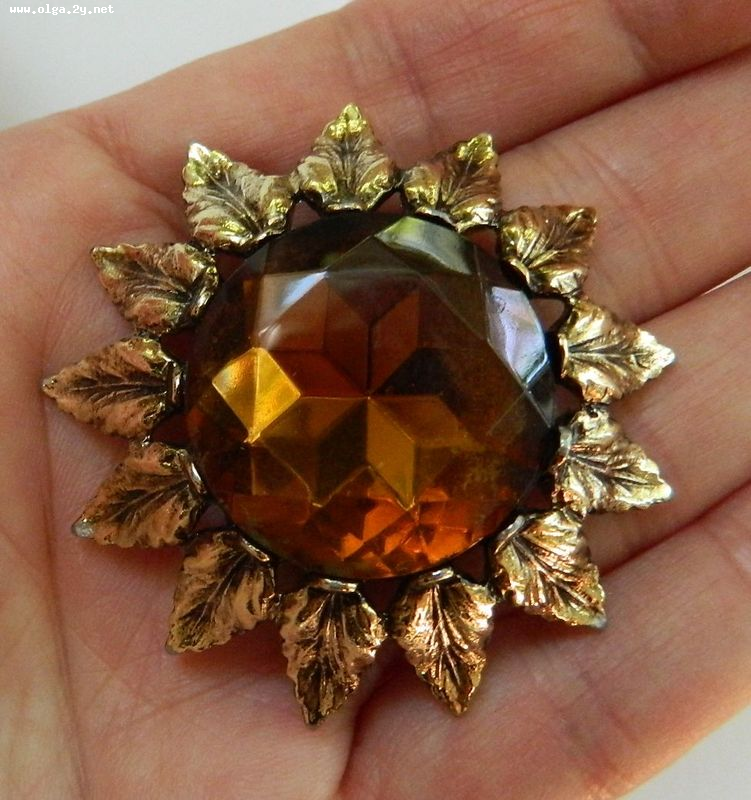 Vintage Emmons Brooch, Haney Topaz Rhinestone, Flower Design