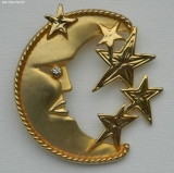 Olga Zakharova Jewellery - Brooches - Park Lane Brooch Crescent Moon Face with 5 stars  and Rhinestone Eye