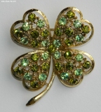 Olga Zakharova Jewellery - Brooches - Coro Four Leaf Clover Brooch, Gold Tone ,Green Rhinestones