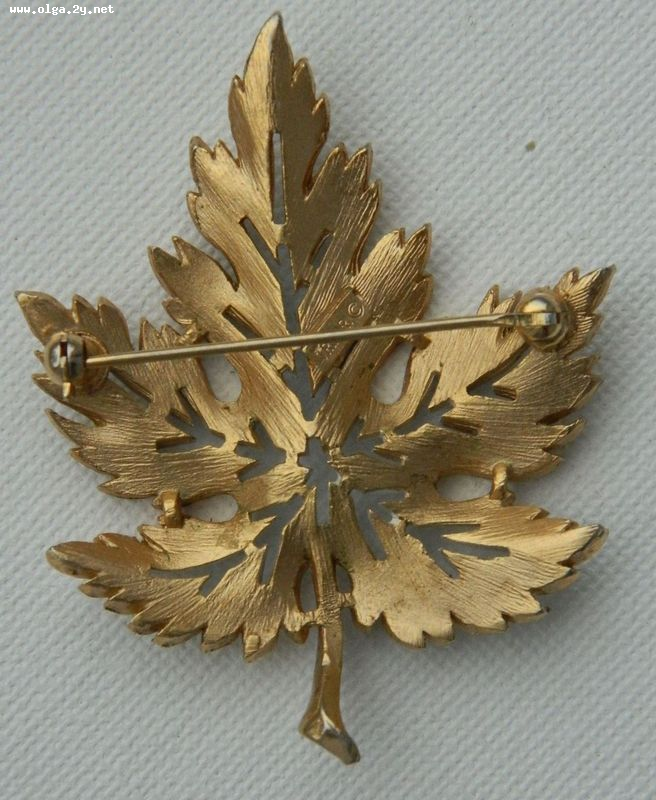  Trifari Vintage Brooch, White Enamel Maple Leaf